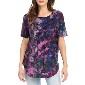 Karen Kane blouse jacquard burnout tie dyed purple blue size small whimsigoth‎